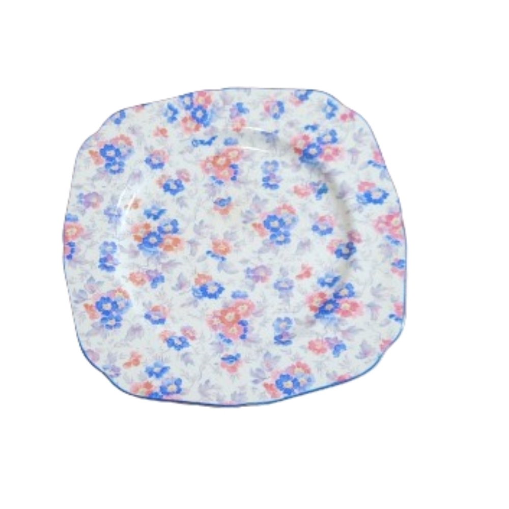 H & K TUNSTALL plate vintage 30's floral square beautiful old cottage chintz